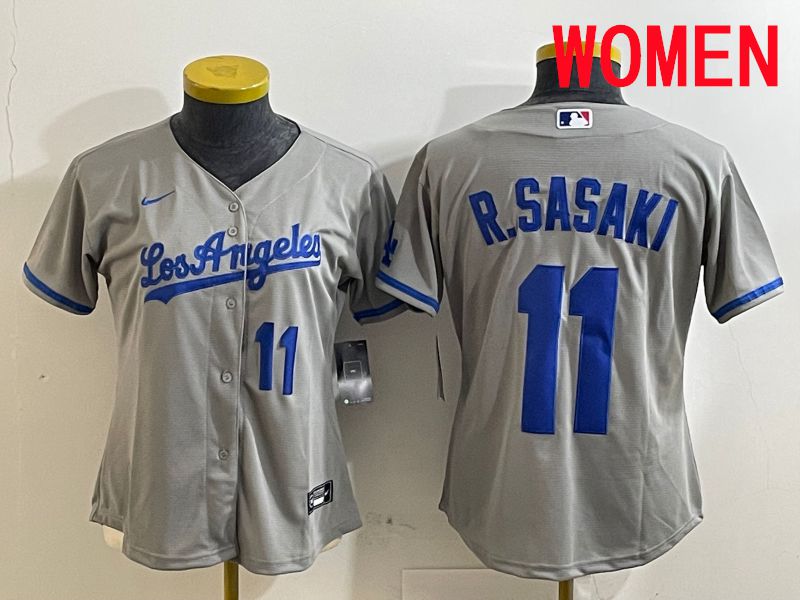 Women Los Angeles Dodgers #11 R.Sasaki Grey Game 2025 Nike MLB Jersey style 11